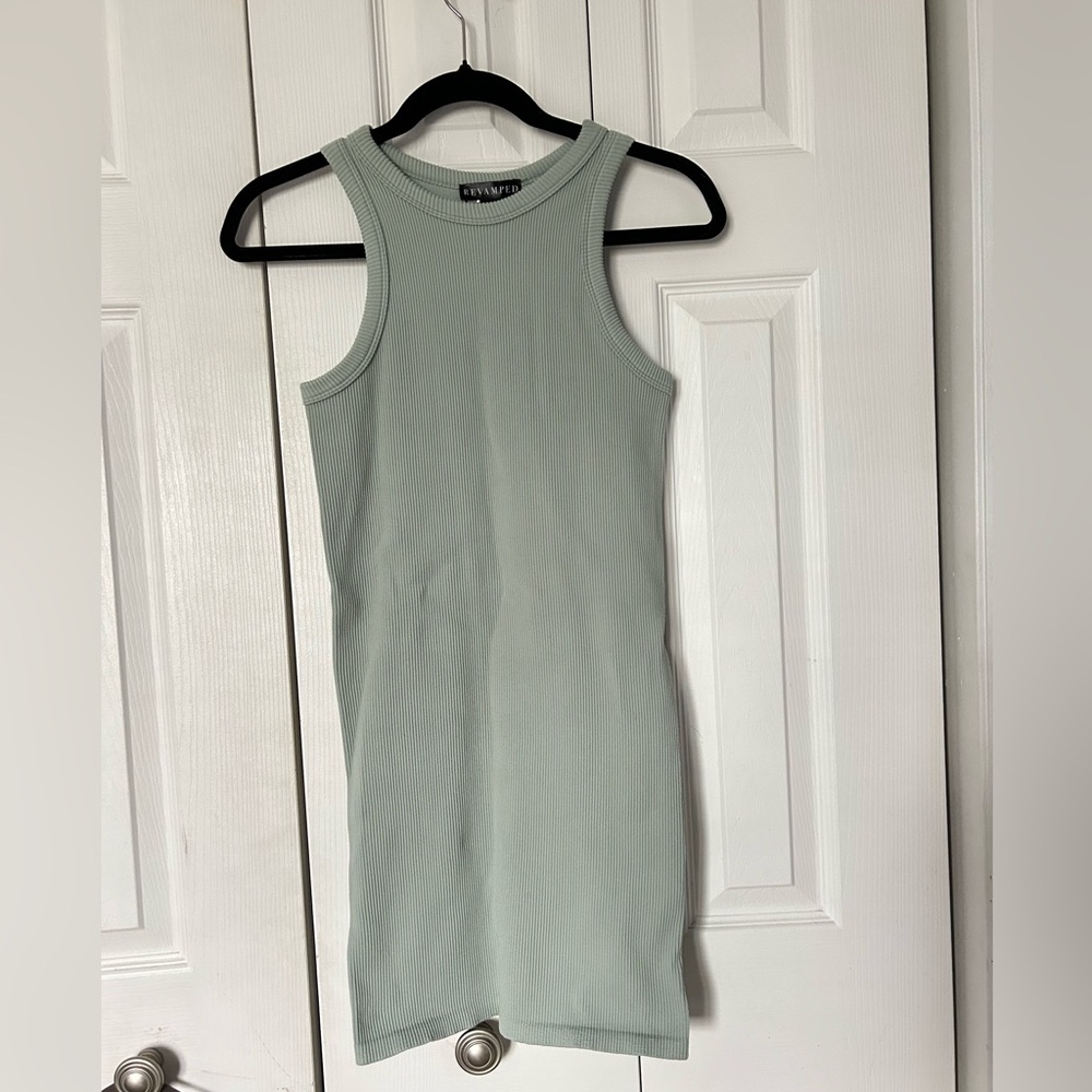 Revamped Ribbed Tank Dress in Soft Green
